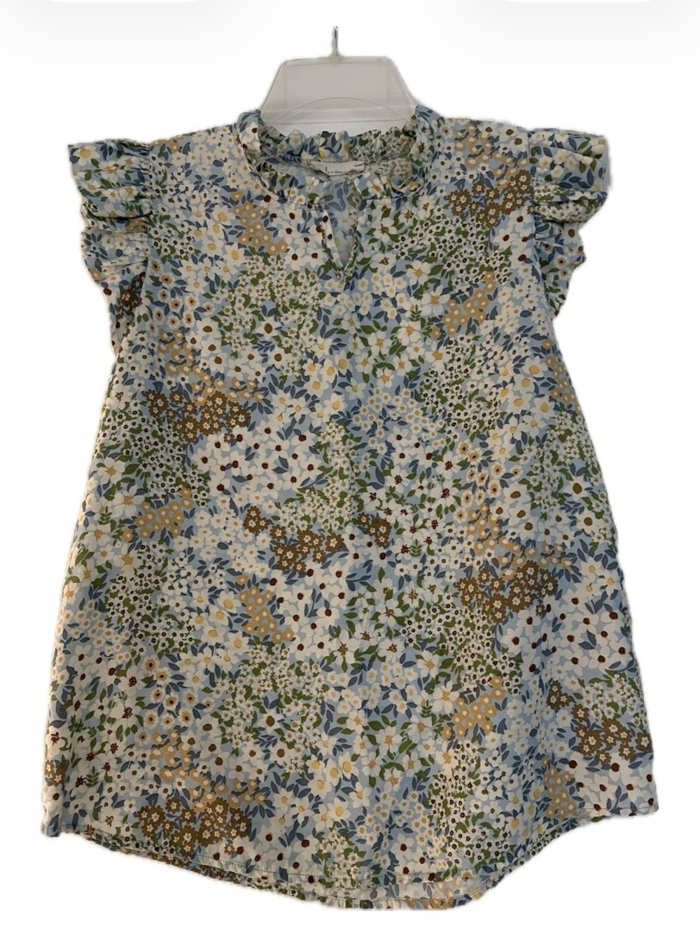 Les Amis Floral Ruffle Sleeve Blouse Sage Green Sz S Boho Summer Top